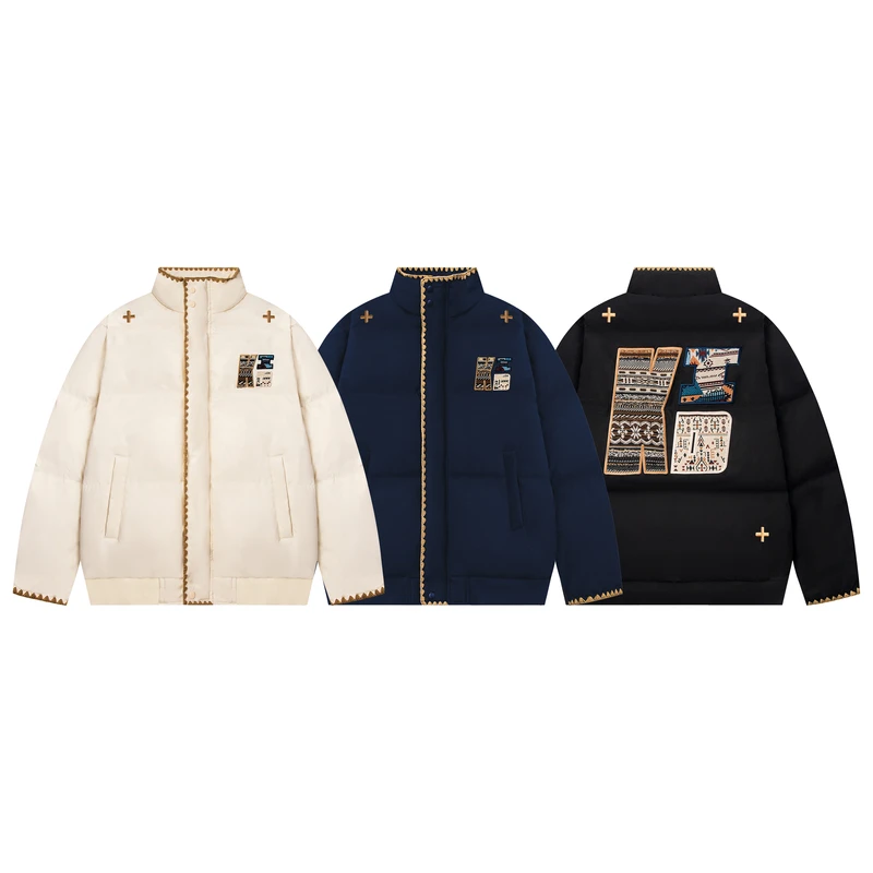 AMER 国潮复古名族风字母夹棉百搭休闲宽松棉服外套