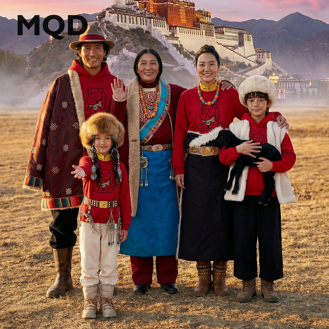 MQD童装儿童2025马年新年装红色亲子装男女同款拜年服945440606