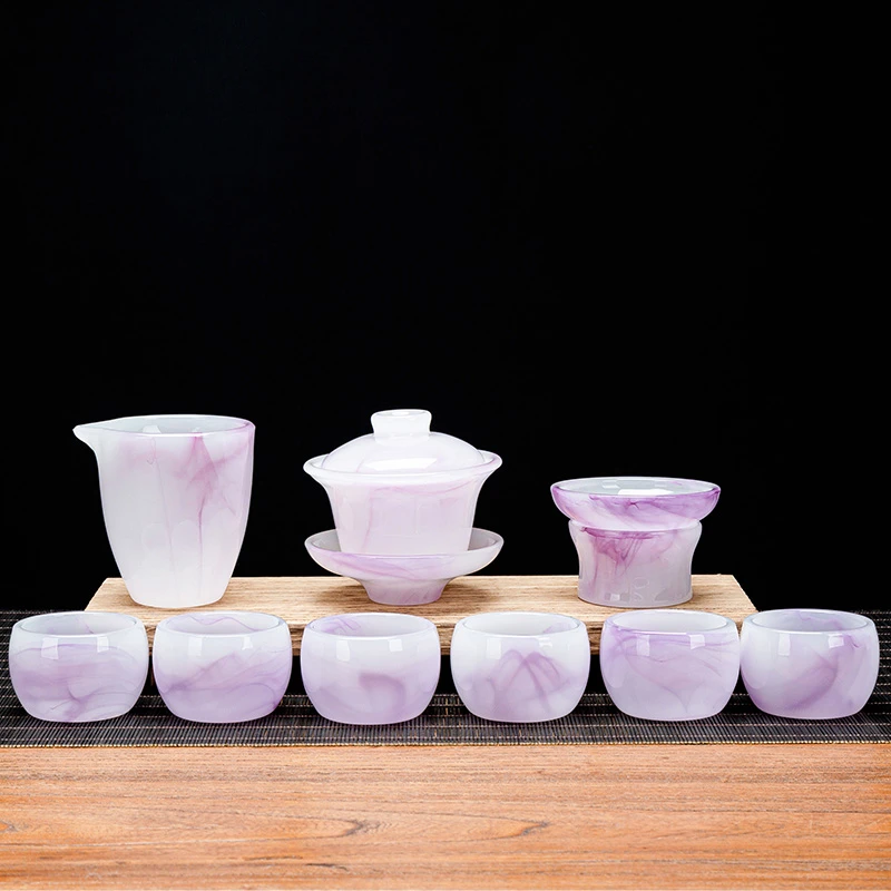 轻奢高端飘紫琉璃功夫茶具简约创意办公室玉瓷琉璃泡茶器家用茶具