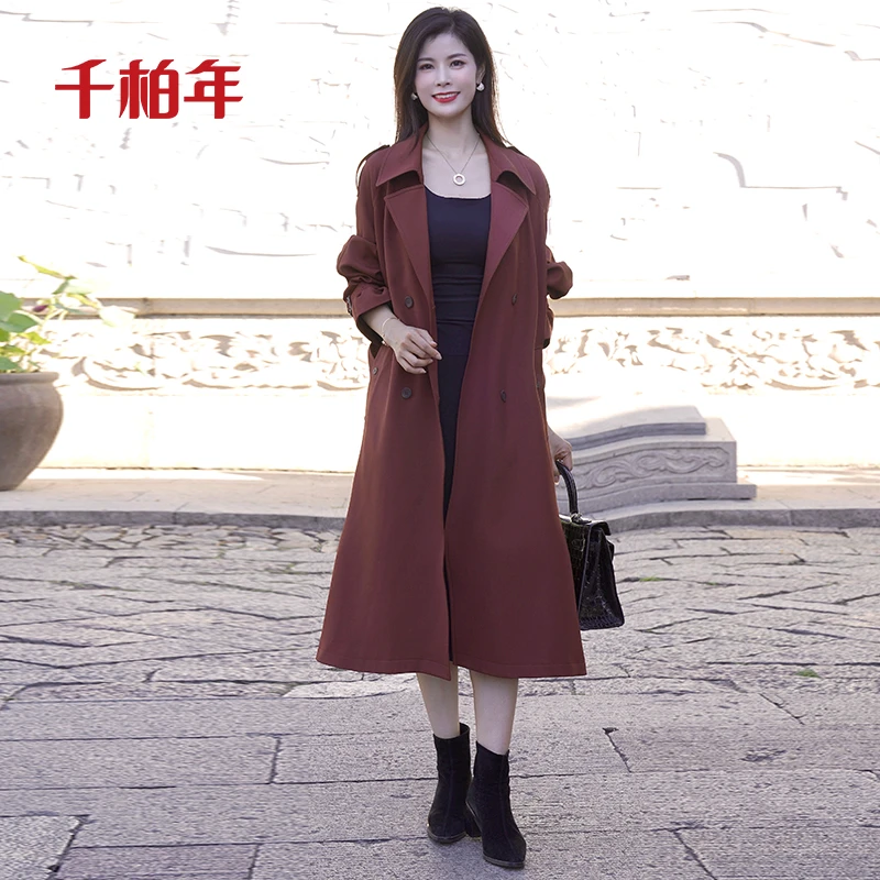 千柏年【高定洛神之衣】2024奢品双排扣气质简约长款风衣-C1017