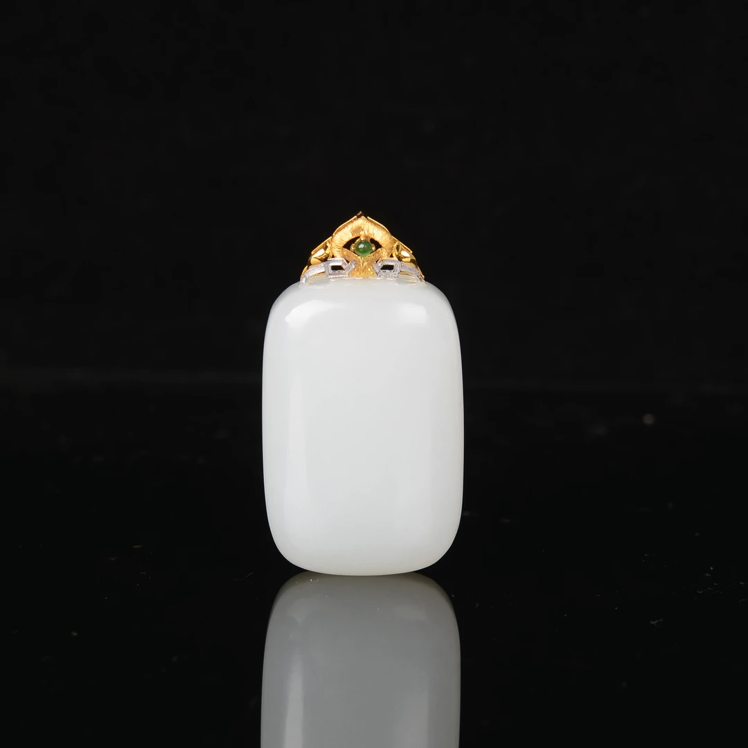 【熊总夫妇】和田玉白玉面包方牌18K金吊坠-约32*22*12mm