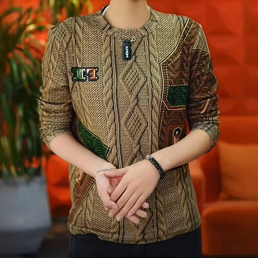 特大码300斤新款小众春秋男士卫衣麻花纹路字母胸标高端打底衫潮2