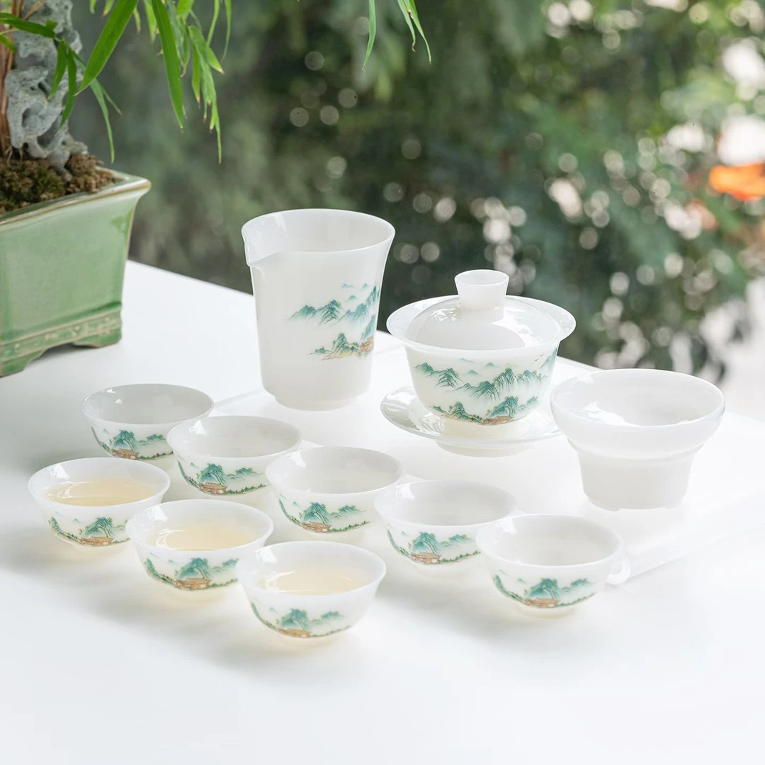 【山上有窑】德化璞玉瓷高档茶具套装简约茶杯功夫茶具悬停盖碗套装