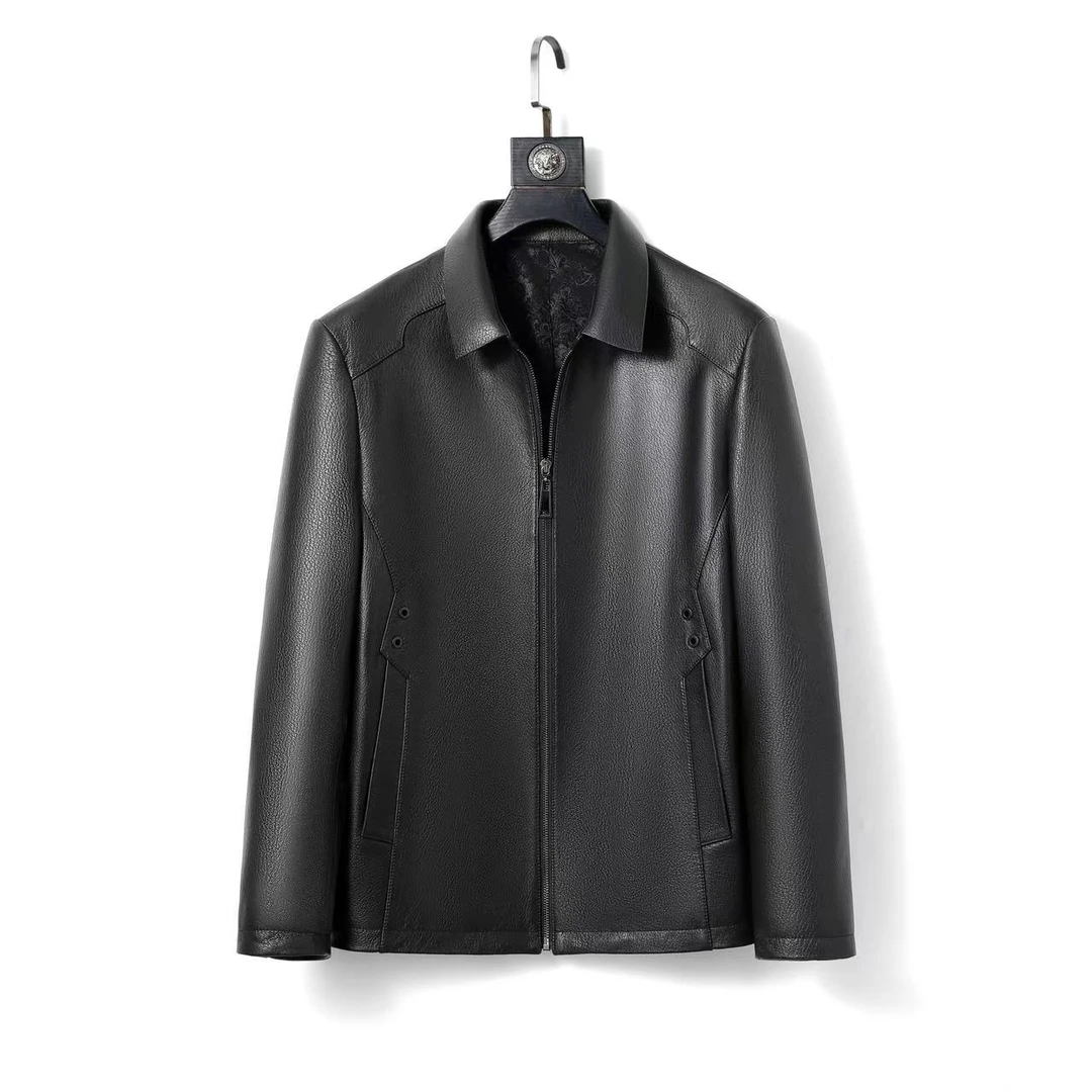 头层山羊仿鹿纹男款春秋衬衫领商务皮衣真皮