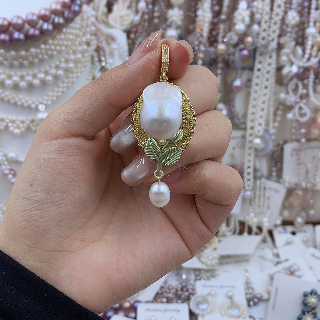 项链银S925镶嵌淡水珍珠