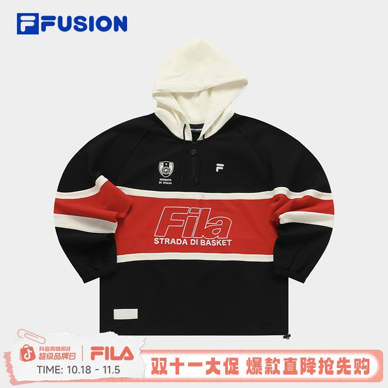 【全棉面料】FILA斐乐潮牌女装连帽卫衣秋运动宽松纯棉情侣长袖上衣