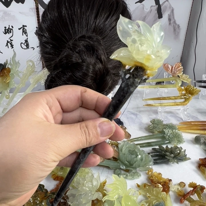 定制蛇纹石玉毛货发饰