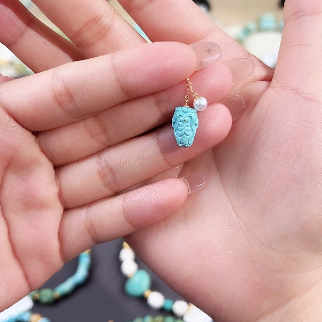 绿松石18K金镶嵌美人鱼小滴流