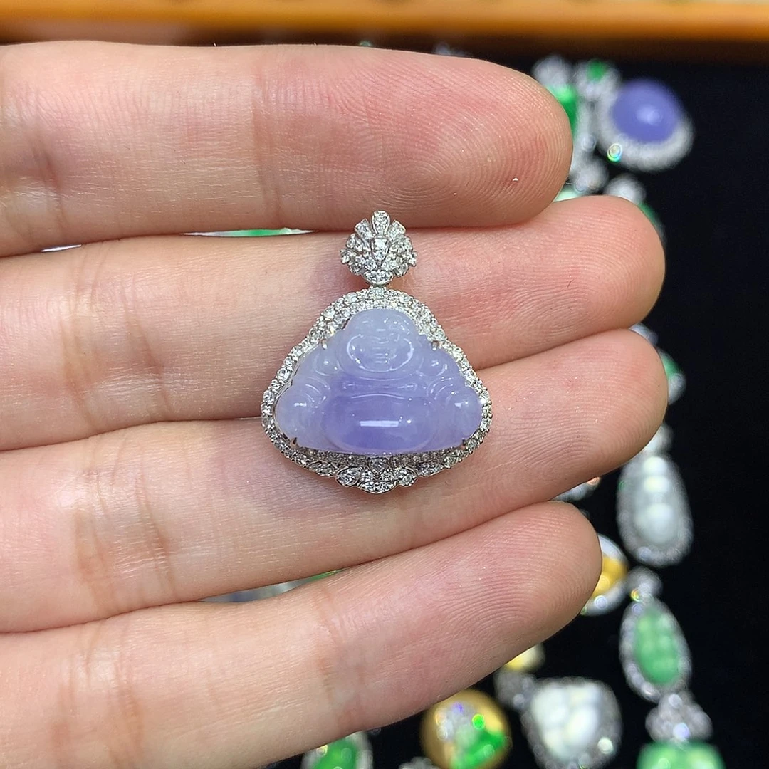 翡翠18K金镶嵌吊坠(不含链)紫佛公