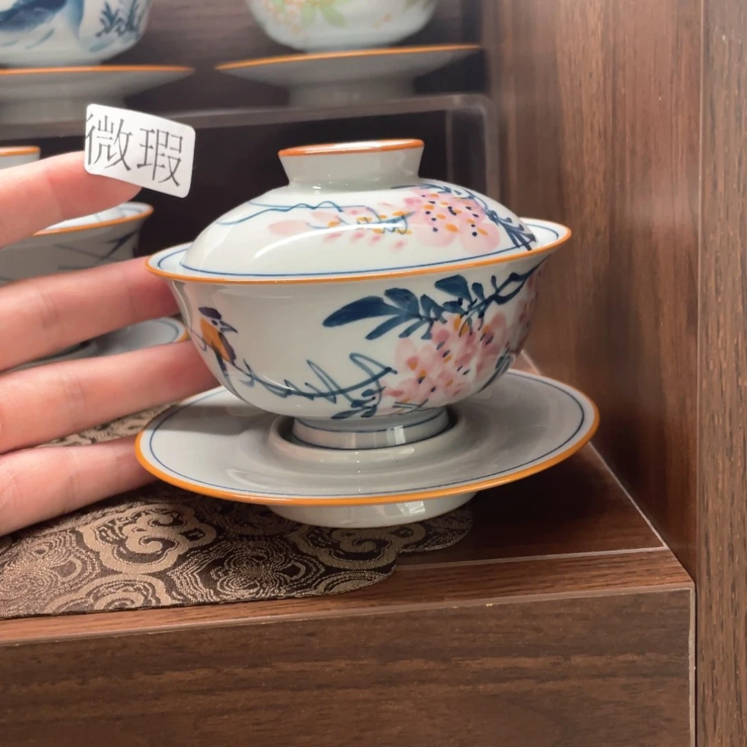 釉下手绘茶具微瑕