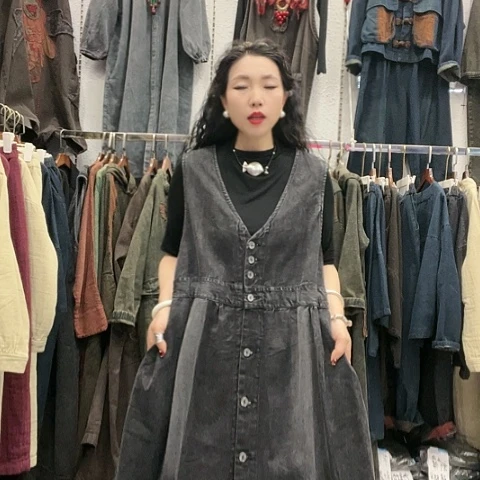 刺绣招财猫收腰马甲裙