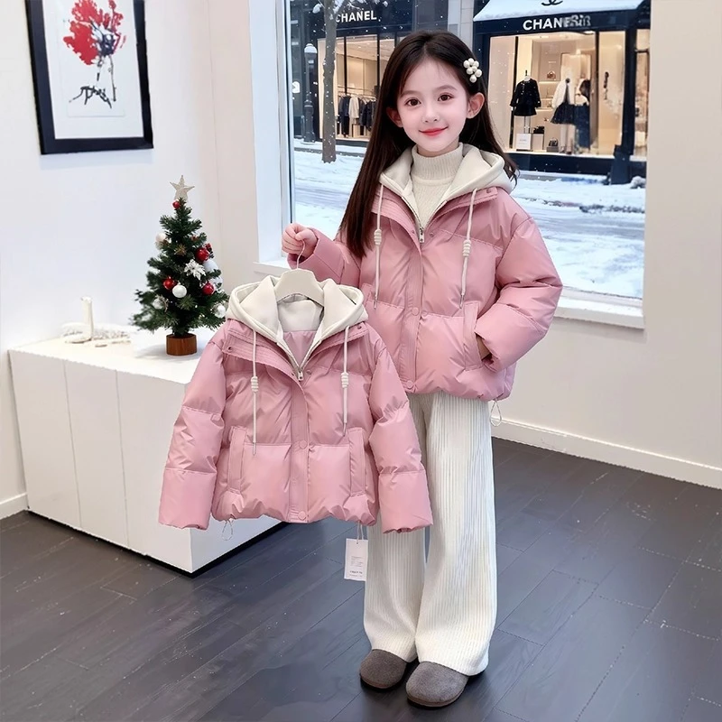 女童棉服冬季2025新款儿童洋气假两件外套冬装女大童夹棉加厚棉衣