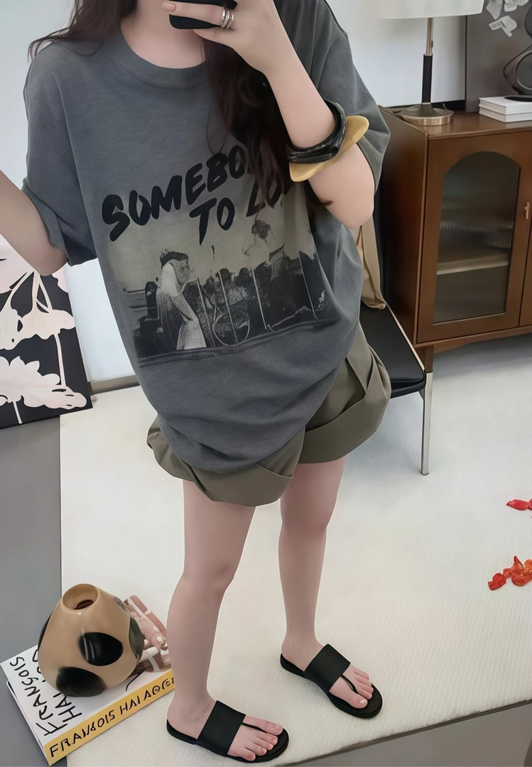 Manmi 朋克风印花欧货短袖T恤 60058（C4）