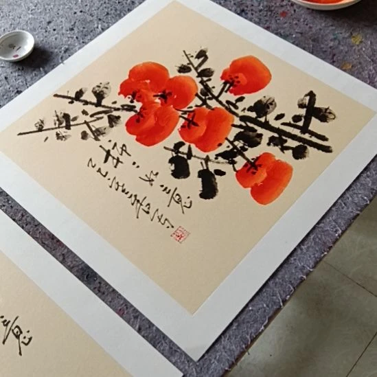 带灯款写意画柿子50cm×50cm