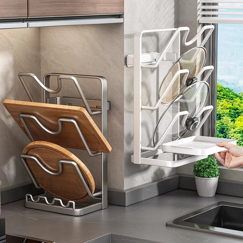 锅盖架子免打孔厨房置物架壁挂式多功能放置器砧板菜板收纳架神器