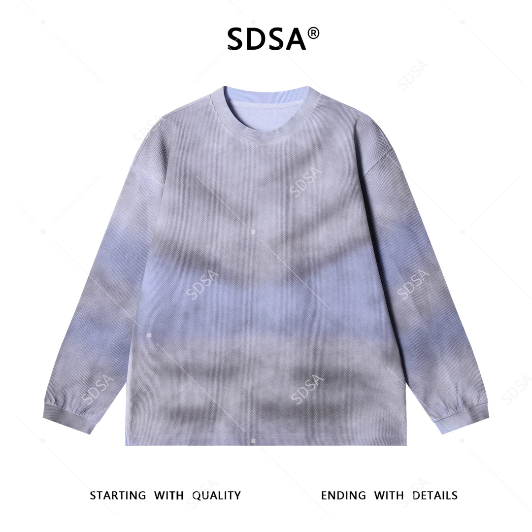 SDSA男士秋冬新款痞帅男装美式扎染肌理感圆领长袖T恤潮流慵懒风