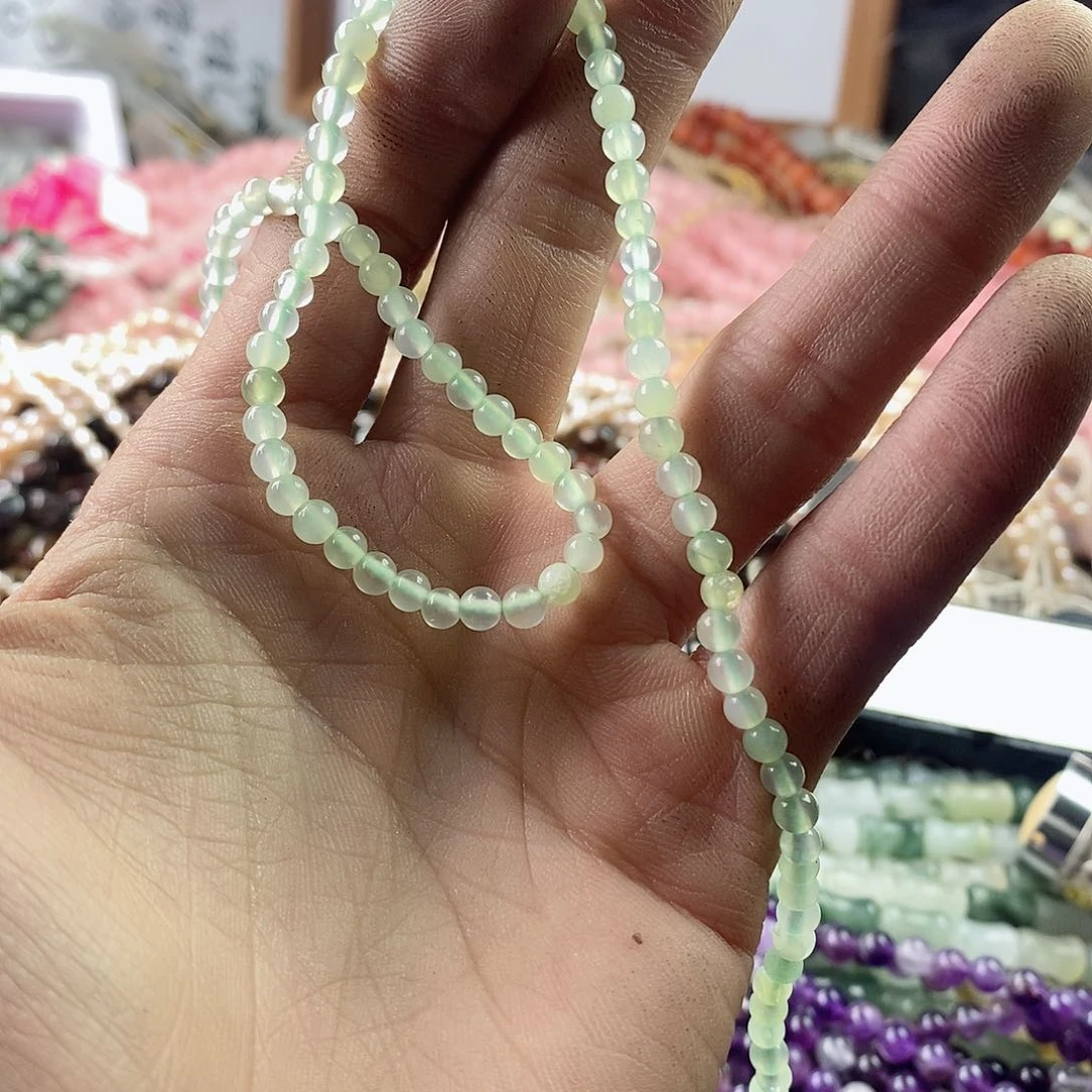 玛瑙/玉髓珠宝半成品合金一条天然4mm岫玉A250