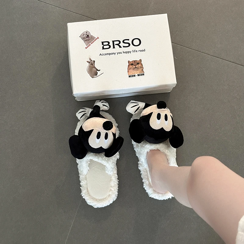 时尚可爱卡通老鼠一字带拖鞋女款2025秋冬季新款居家室内毛毛拖鞋