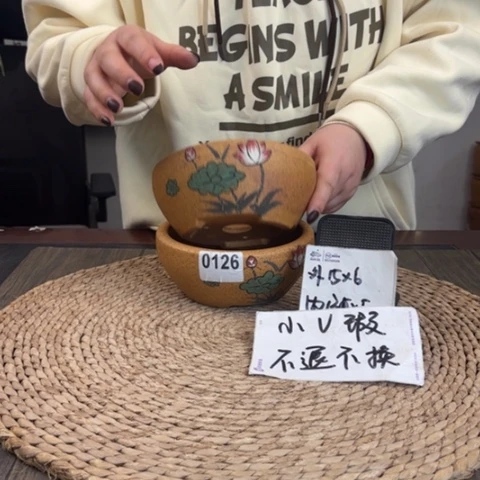 紫砂花盆微瑕柴烧手绘窝口圆盆到手两只0126