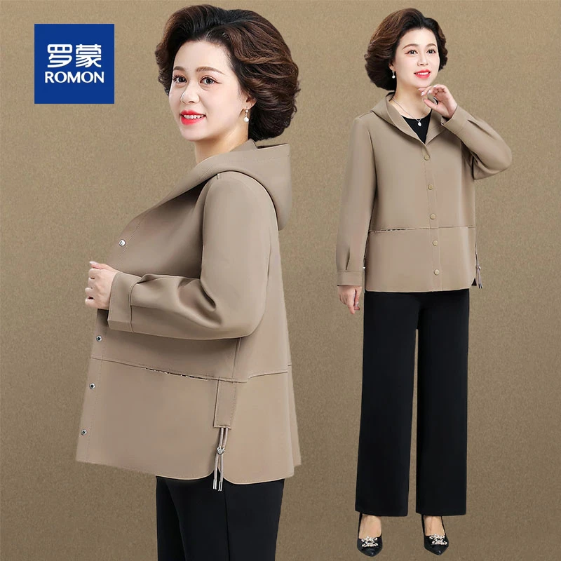 罗蒙50多岁妈妈秋装夹克外套中老年女装春秋季风衣贵夫人洋气上衣