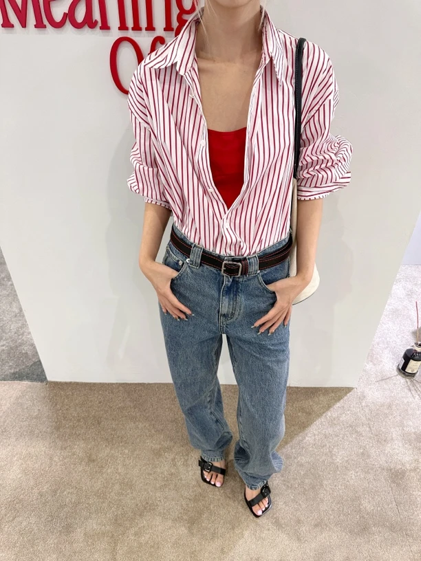 SANSTORE THE MEANING OF 粗条纹宽松衬衫百搭休闲经典 25春夏