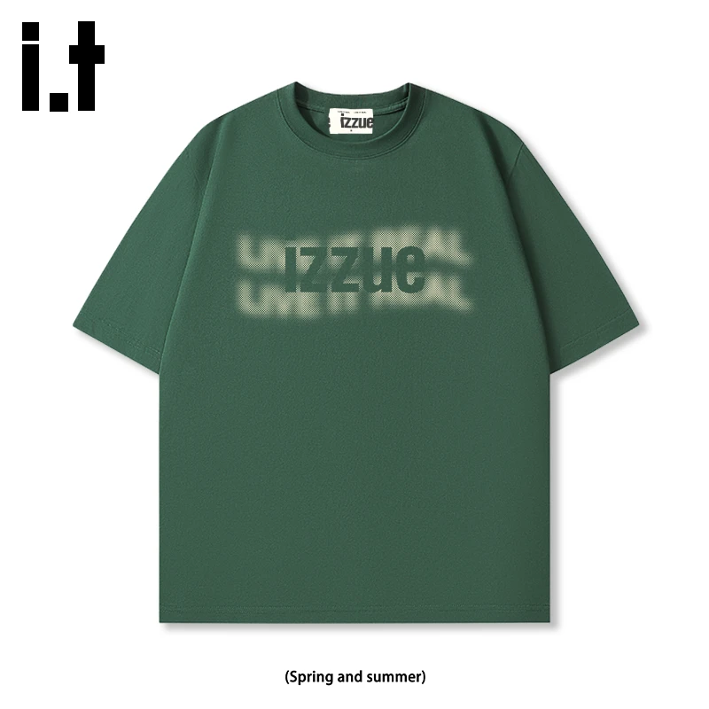 i.tizzue潮牌短袖字母T恤圆领夏季纯棉情侣宽松男生衣服高级感t恤