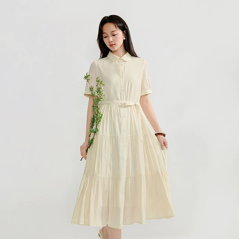 【商场同款新品】茵曼2025夏季淡人穿搭气质连衣裙时尚收腰a字裙