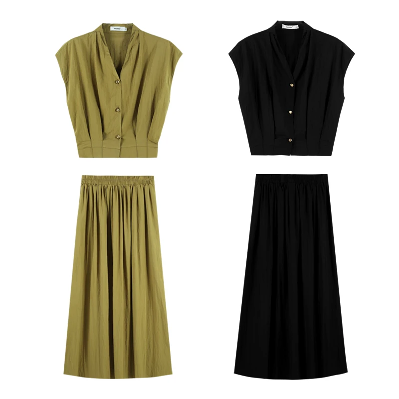 「思思」新款法式设计压褶收腰坎肩套装HBZC621066 nnassa