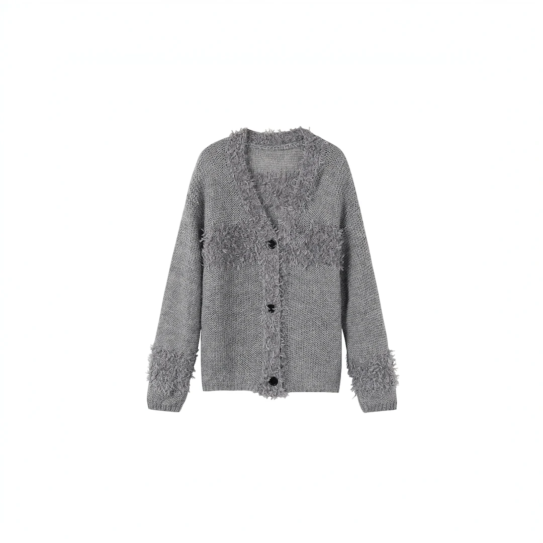 千金风高贵气质丝光羊毛外套针织衫女上衣时尚名媛轻奢8812-1 灰