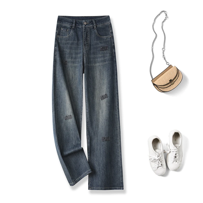 牛仔裤女2025春秋新款时尚高腰宽松显瘦百搭垂感窄版阔腿裤