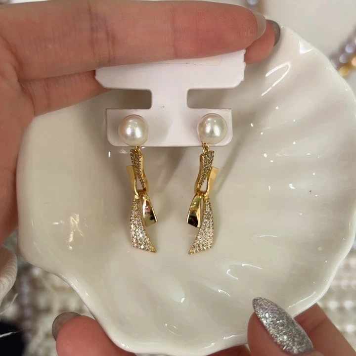 银S925镶嵌耳饰海水珍珠74号