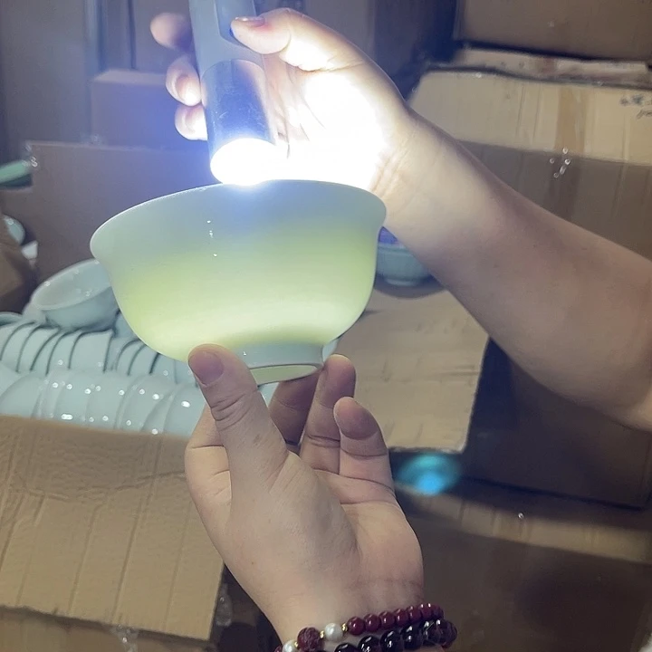 瓷片青瓷4.75英寸米饭碗六个，微瑕包邮