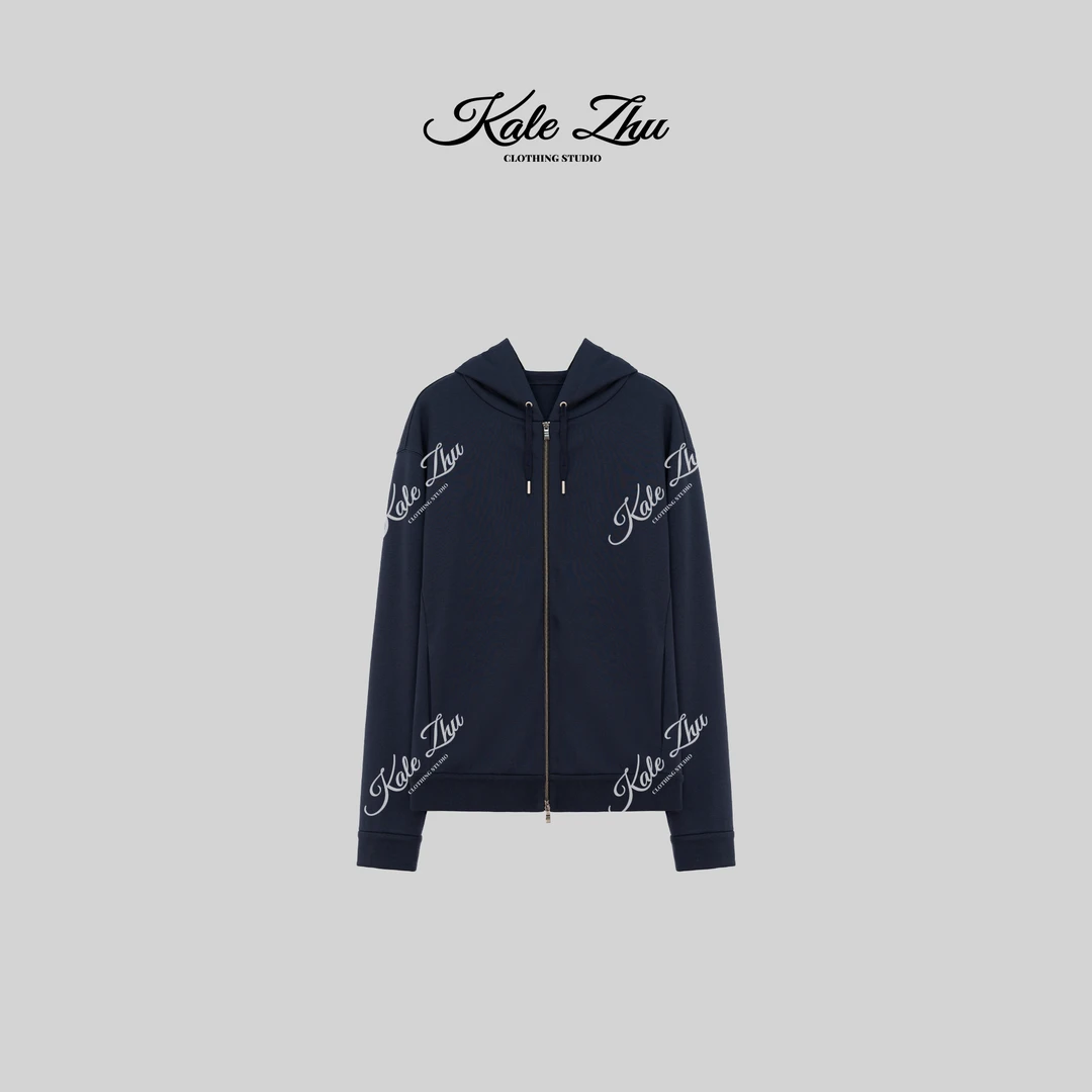 【KALE ZHU】“字母绣花”止口包边针织连帽抽绳卫衣 KZZA4W126