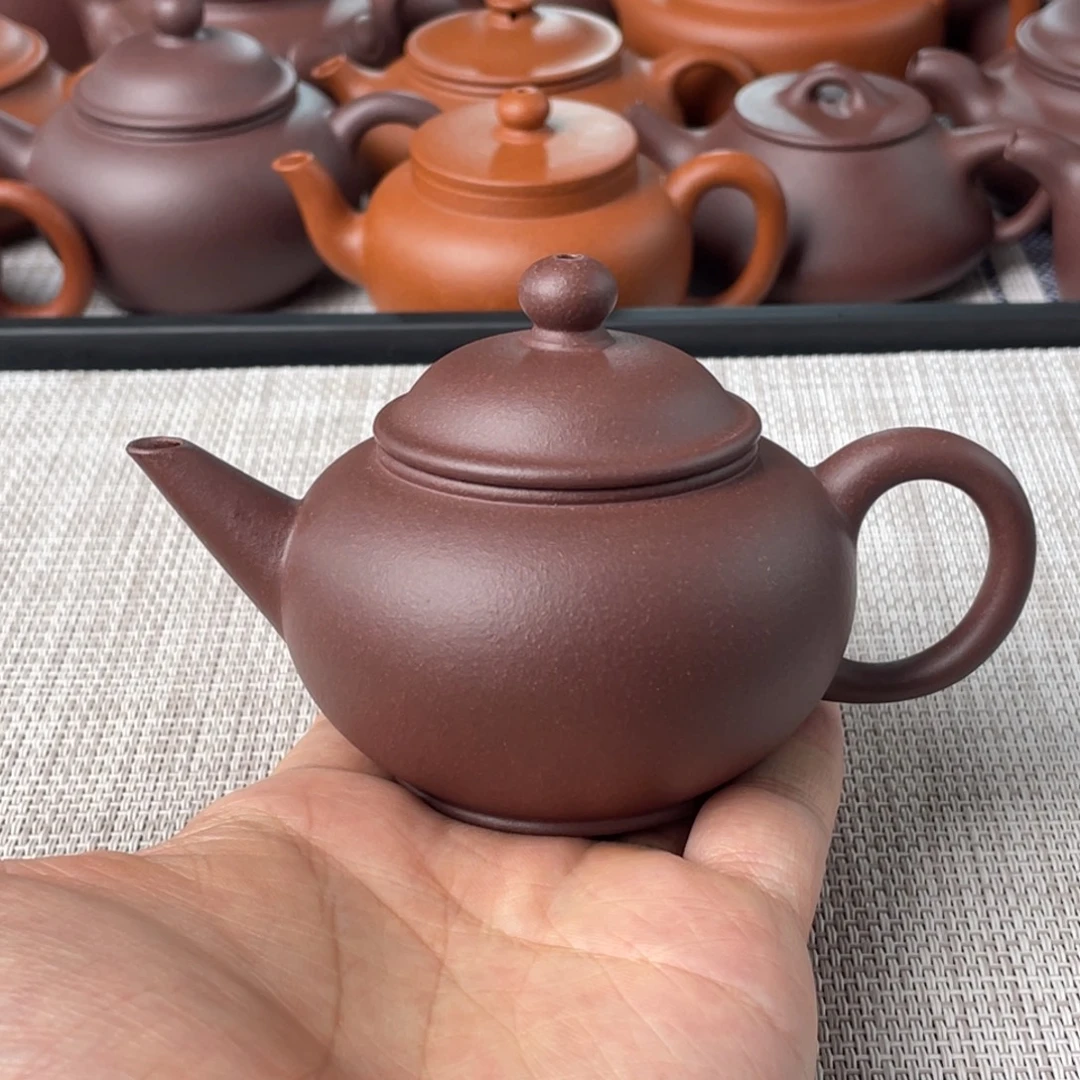 茶壶紫砂半手工老紫泥水平壶120cc