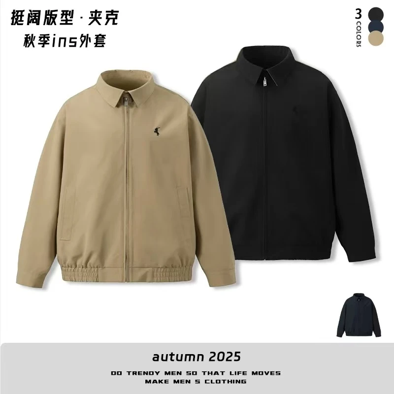 【秋季宽松休闲纯色刺绣翻领外套】百搭时尚复古简约外套88086