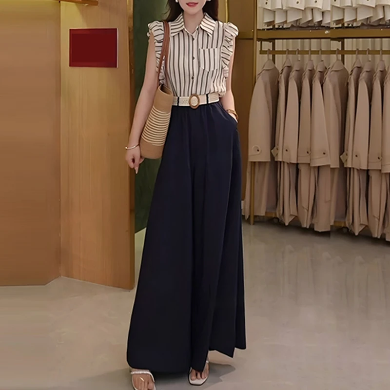 洋气减龄短袖衬衫阔腿裤两件套2025夏新款轻奢小众高级感女装套装