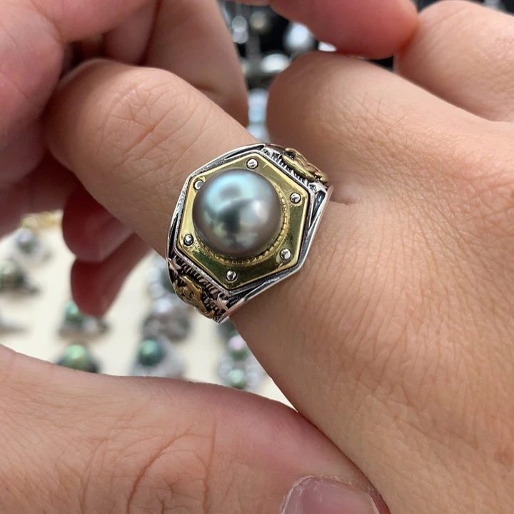 银S925镶嵌戒指海水珍珠