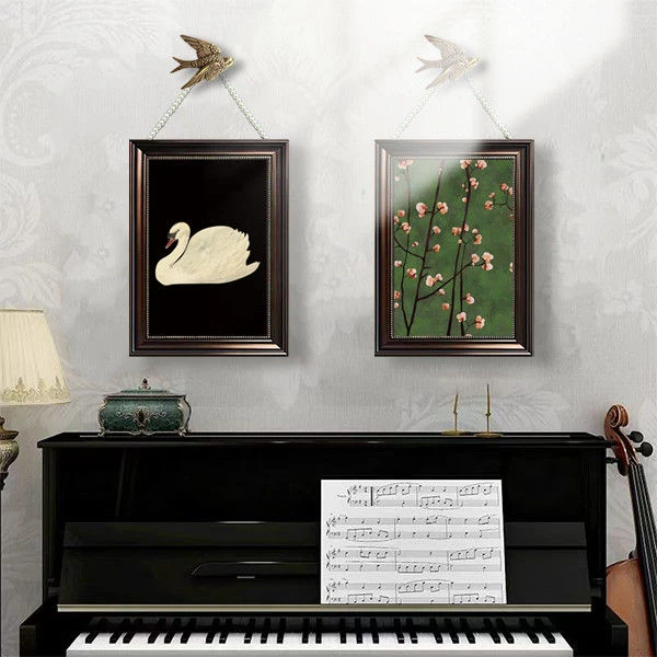 法式古风天鹅挂画复古卧室床头玄关高级黑白客厅装饰画餐厅壁画
