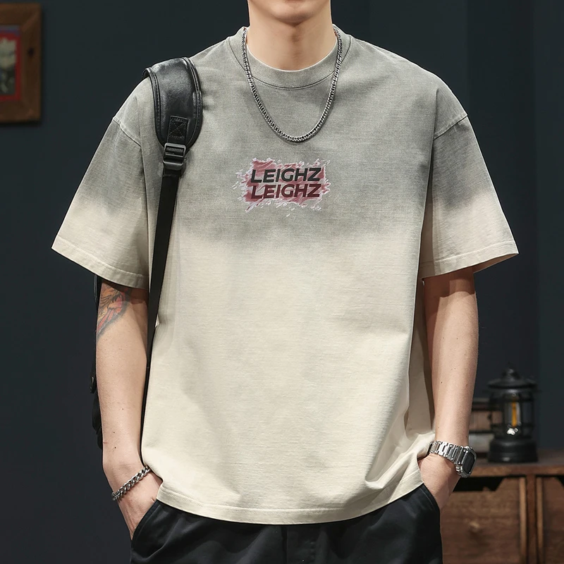 U&PURA美式复古闪电字母短袖夏季大码半袖男士体恤衫