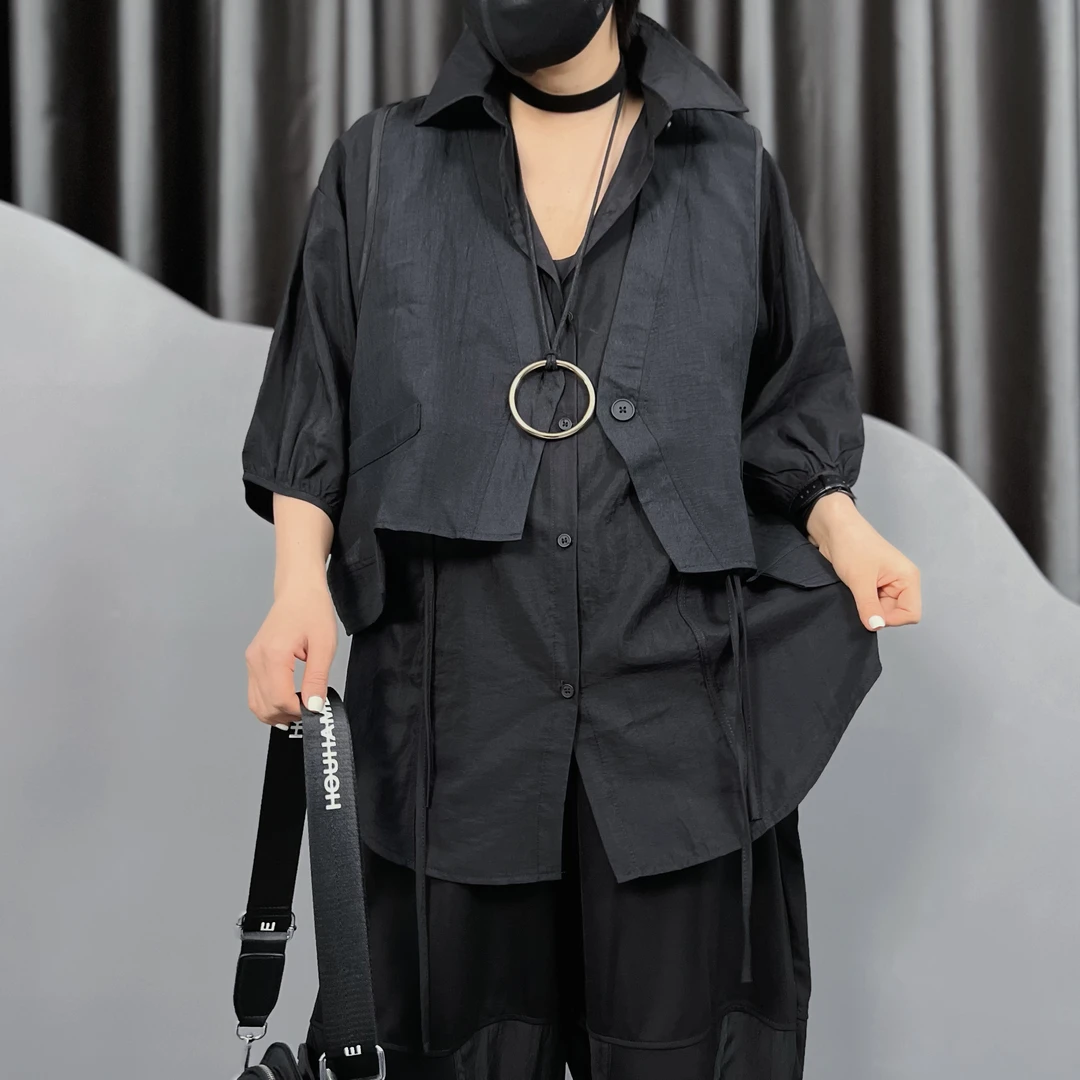 欧货潮牌女装夏季衬衣JA3918配马甲设计寸衣阔版休闲短袖衬衫薄款