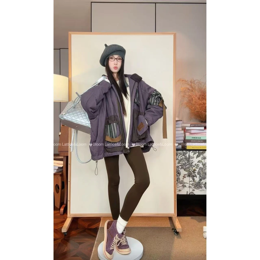 PCNY不理理“荒原拾光”多口袋撞色设计羊毛毛领鹅绒服外套
