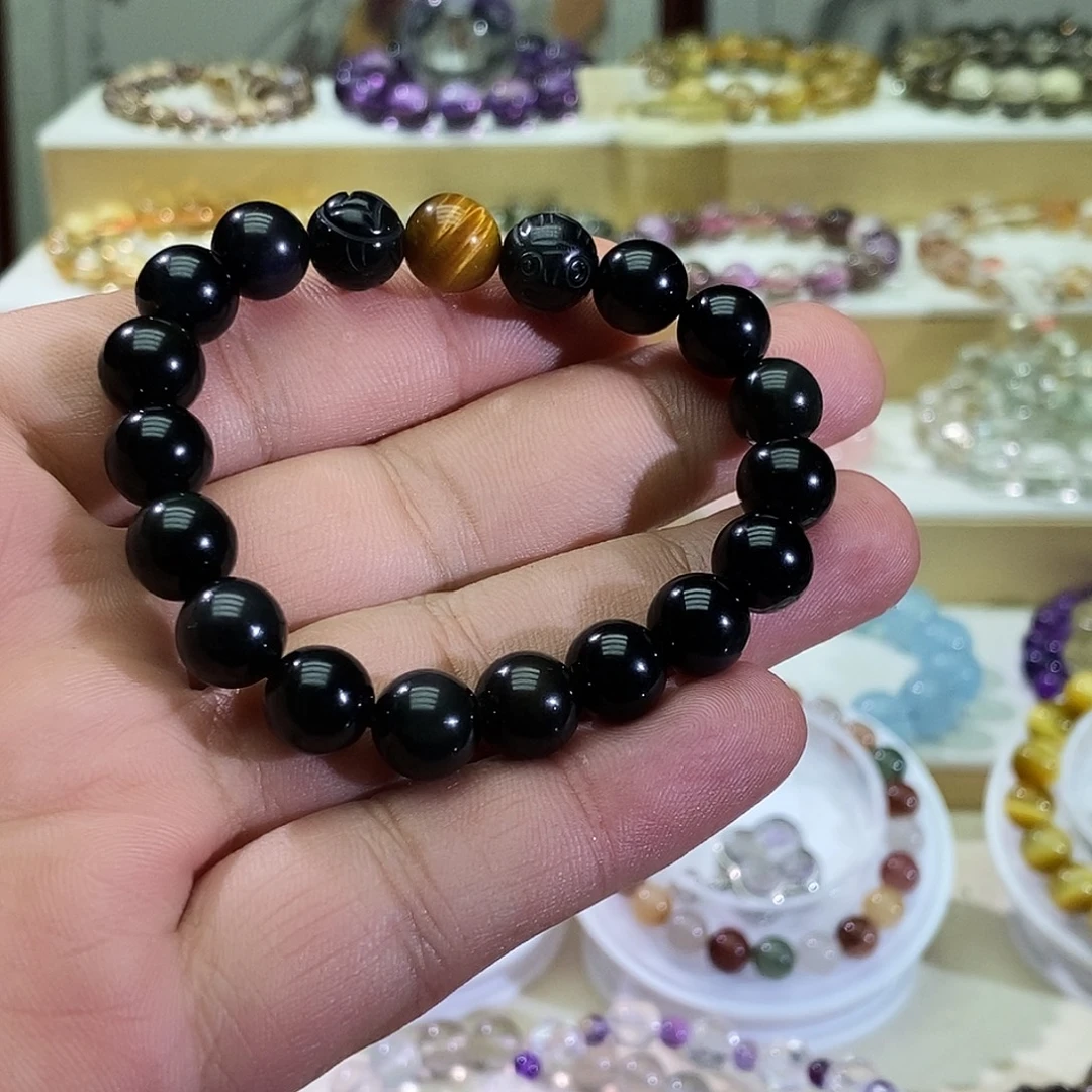 水晶未镶嵌手链墨西哥黑曜石手串