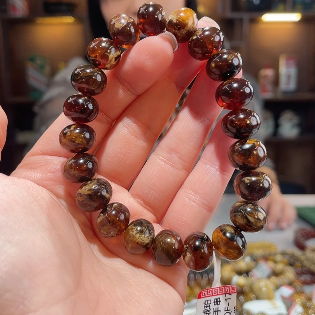 琥珀未镶嵌手链12m花