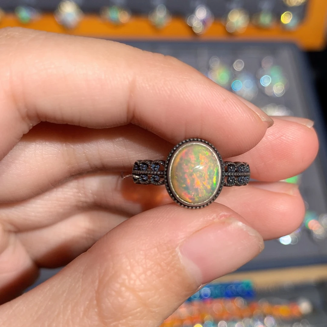 银S925镶嵌欧泊欧泊戒指y