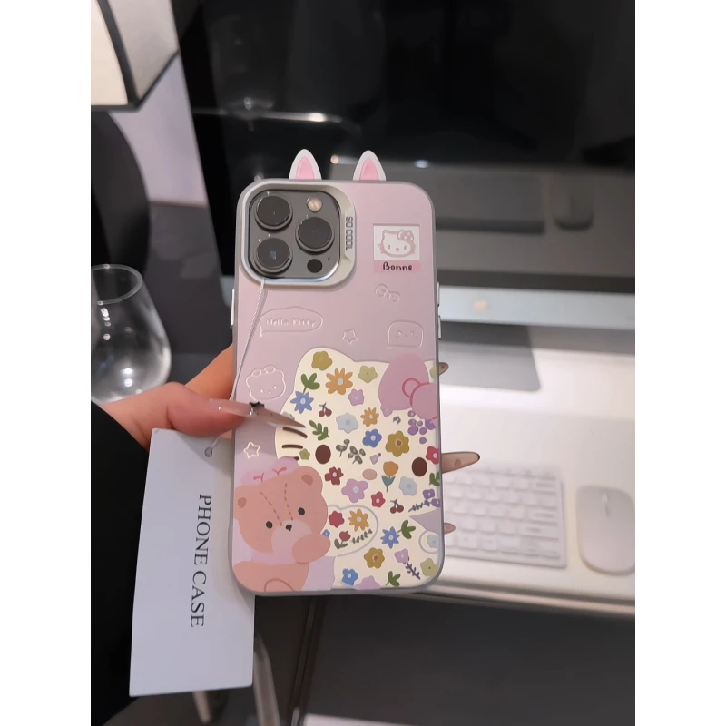 抱抱熊碎花kt适用苹果17pro手机壳16pro彩银华为60小众oppo小米15