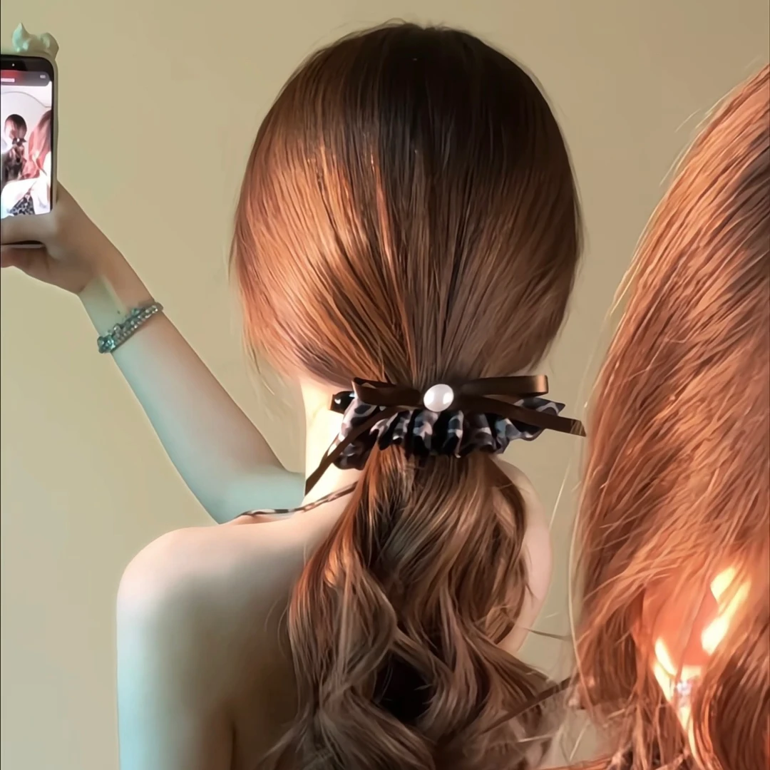 韩系秋冬小香风黑色花边蝴蝶结珍珠扎高马尾香蕉夹竖夹女头饰