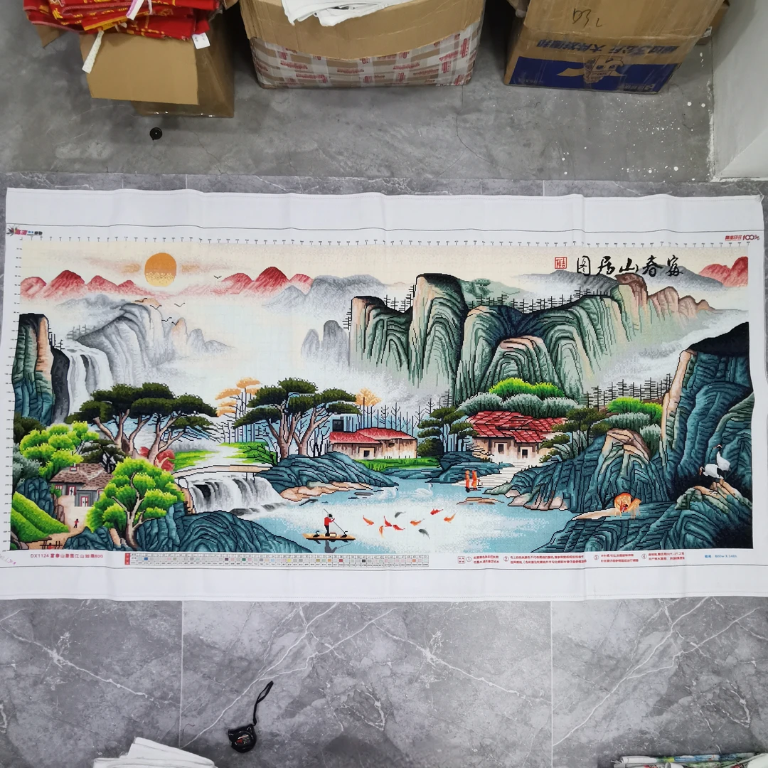 纯手工绣好的十字绣成品富春山居图桃园盛景新款客厅卧室装饰挂画