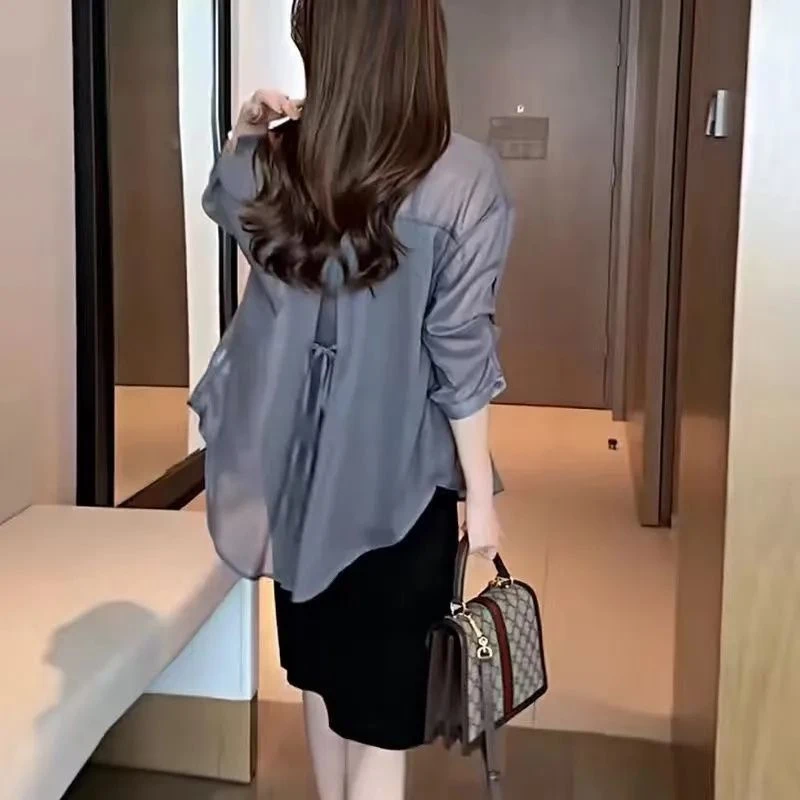 2025新款雪纺上衣夏季小众设计感大码防晒衬衫女夏款薄款外套衬衣
