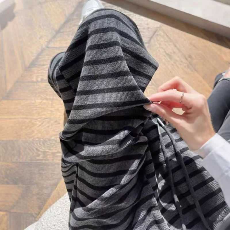 【运费补贴】简约条纹休闲裤女松紧显瘦时髦洋气百搭直筒阔腿裤T