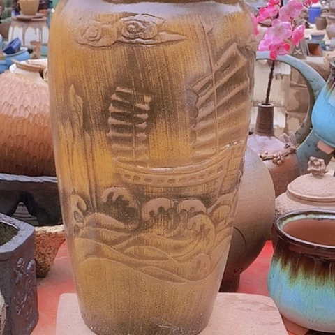 紫砂花盆高度42口20复古